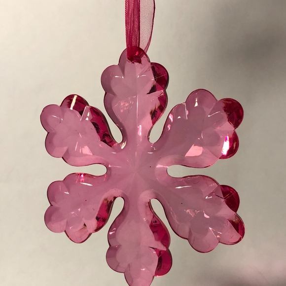 Pink, large plastic snowflake ornament, 5" - Picture 1 of 2